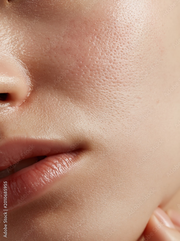 Obraz premium Extreme close-up of flawless, healthy human skin texture with visible pores and subtle radiance