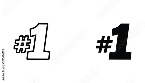 Number one sign with hashtag symbol in outline and solid black style for modern digital branding and graphic design projects