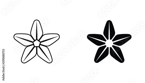 Outline and solid silhouette of a star-shaped flower or starfish for decorative or symbolic graphic design