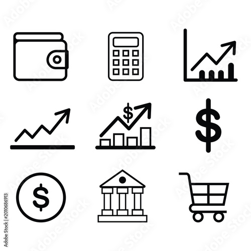Business Analytics and Finance Icons Set – Minimal Line Vector Collection