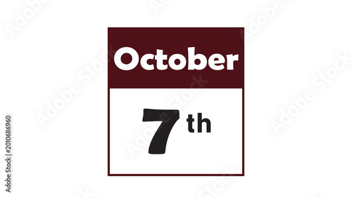 October 7th daily calendar icon vector illustration in minimalist style