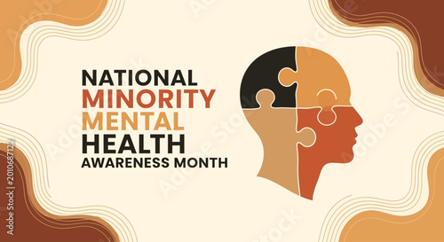 Foto National Minority Mental Health Awareness Month illustration with puzzle head profile