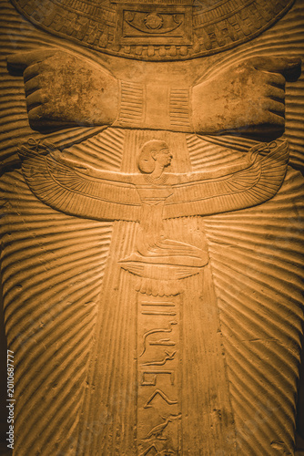 Ancient Egyptian Winged Goddess Relief in Stone