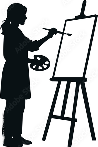 Artist Painting on Canvas Silhouette With Easel and Palette for Creative Art Studio Design.