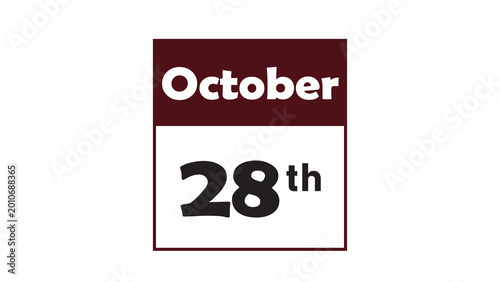 October 28th daily calendar icon vector illustration in minimalist style