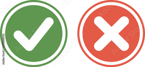 Tableau sur toile Checkmark and cross icon set, collection of green checkmarks and red x symbols for decision making approval rejection and user interface graphics