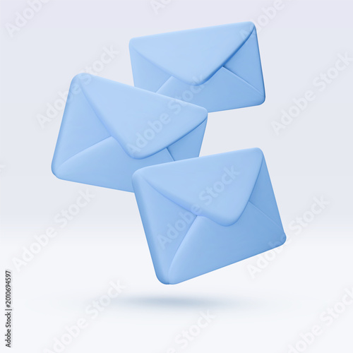 Vector 3d render envelope icon set isolated on white. Message notification, mail, newsletter subscriptions, business documents, email services. Cute illustration for banner, web, social media, app