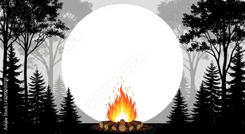 Tableau sur toile A vibrant glowing campfire burning brightly in the dark forest night