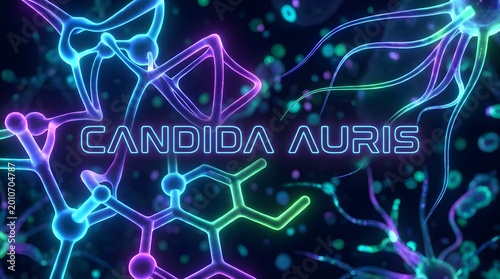 Candida auris fungal infection. Neon art