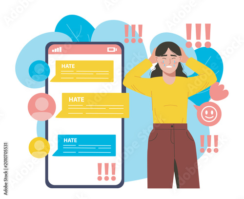 Cyberbullying stress scene. Vector illustration