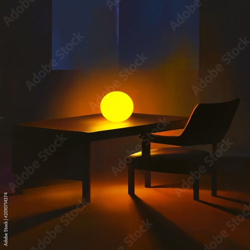 Soft Light From Lamp on Table in Room at Night With Shadows on Walls