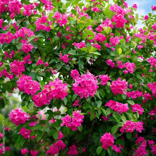 Bright Flowers Cover a Tree in Springtime at a Local Park in the Afternoon Sun