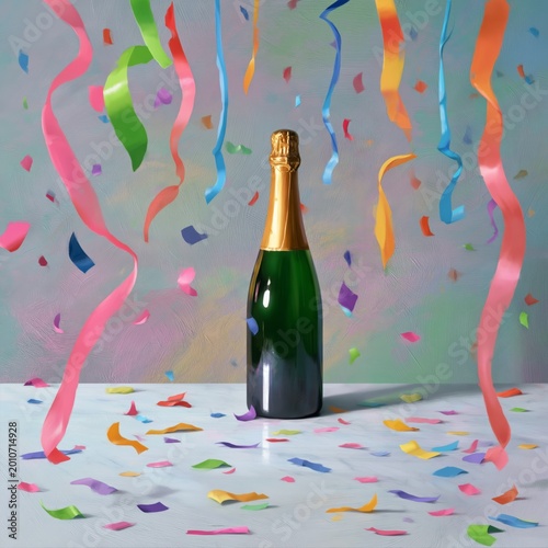 Celebration With Champagne and Colorful Confetti in a Festive Setting