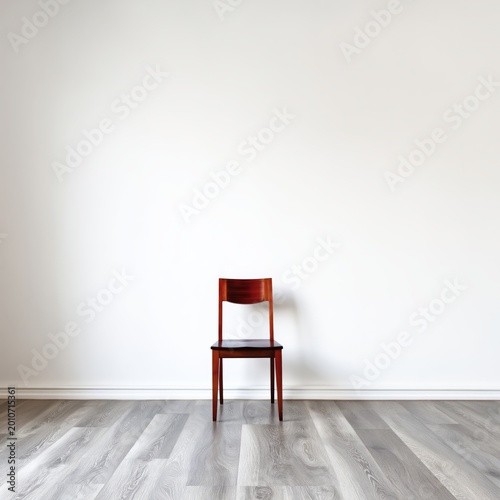 Empty Wooden Chair Stands Alone Against a Plain Wall in a Simple Room