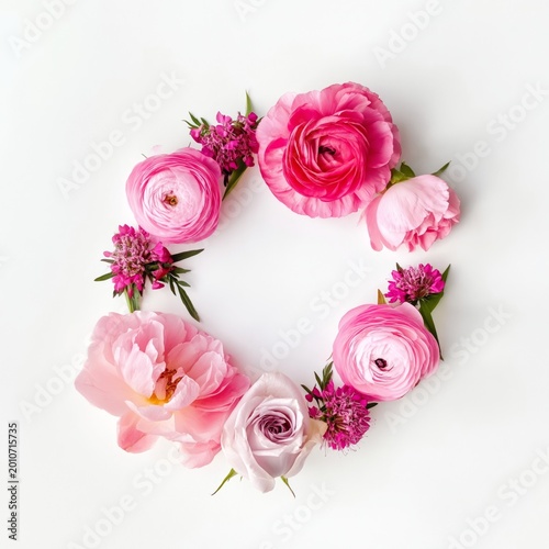 Flower Arrangement With Pink Flowers on a White Background for a Simple Decor...