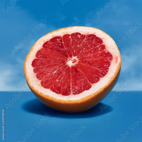 Fresh Grapefruit Cut in Half on a Blue Background With a Textured Appearance