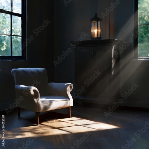 Light Shines Through Curtains Into a Cozy Reading Nook With a Chair and a Table
