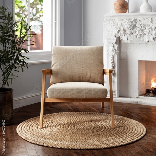 Cozy Chair and Plant in a Bright Room With Large Windows and Natural Light