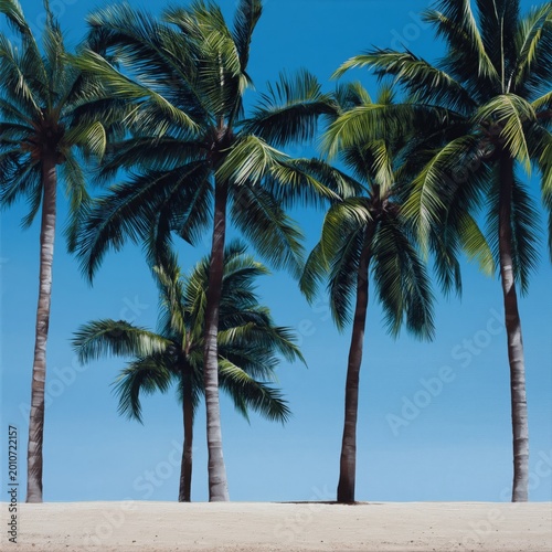 Palm Trees Stand Tall Against Bright Blue Sky on a Sunny Day Near the Beach
