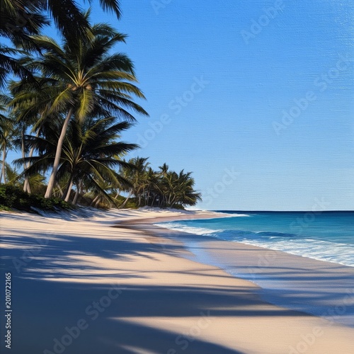 Palm Trees Stand Tall Against Bright Blue Sky on a Sunny Day Near the Beach