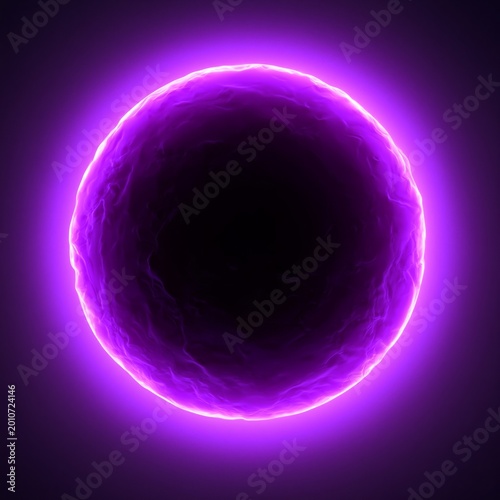 Art Piece Showing a Black Circle With Purple Light Effect on a Dark Backgroun...