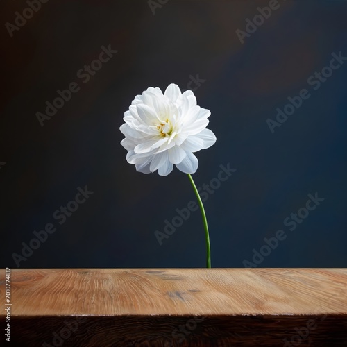 Single White Flower Standing on a Wooden Table With a Dark Background During ...