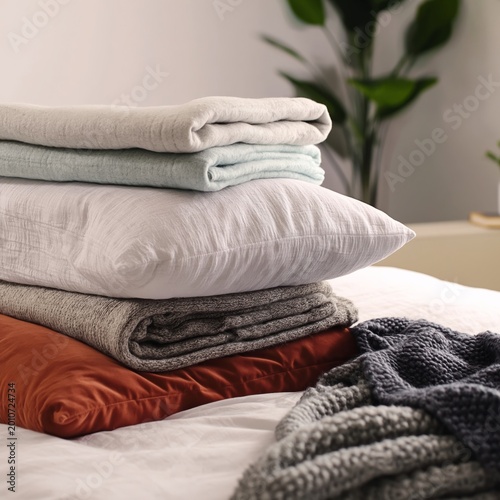 Soft Pillows With Blankets and Cozy Throw in a Warm Room Near a Window With S...