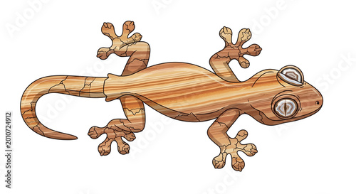 Εκτύπωση καμβά Geometric style bark texture lizard with distinctive eyes on white background