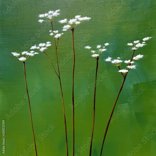 White Flowers Stand Tall Against a Green Background in a Simple Setting