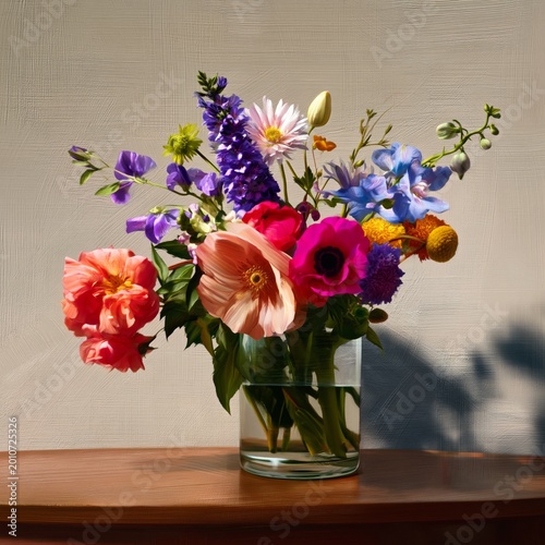 Bright Flowers in a Vase on a Table With a Light Background During Daytime
