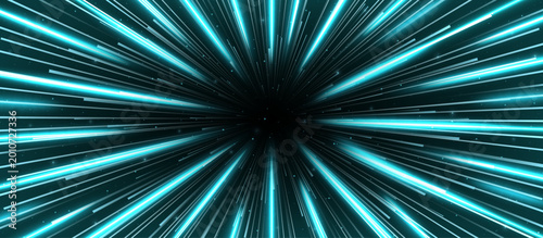 Fotografie Realistic cyan hyperspace travel tunnel background