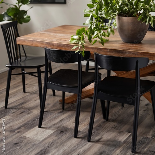 Simple Dining Setup With Wooden Table and Plants in a Modern Room