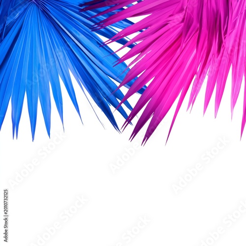 Bright Blue and Pink Leaves Arranged in an Artistic Display for a Festive Eve...