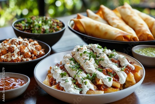 Delicious Mexican feast with enchiladas, taquitos, and flavorful sides in a vibrant setting