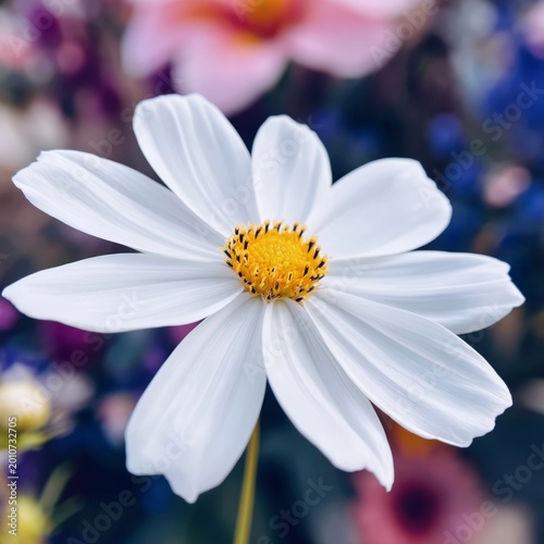 Bright White Flower Blooms in a Garden Filled With Colorful Plants During a S...