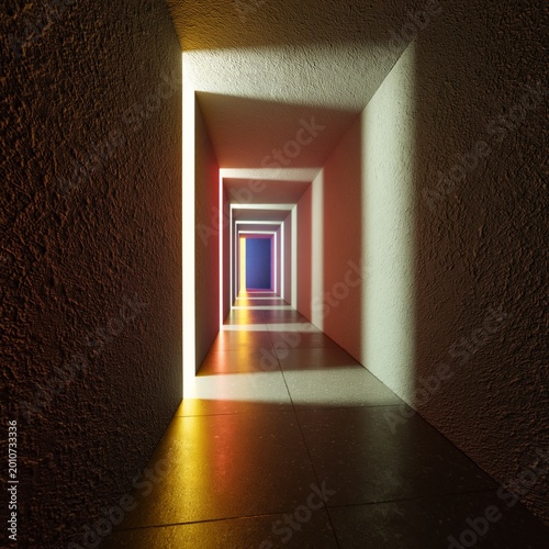 Light Passing Through Multiple Rectangular Openings in a Corridor at Night