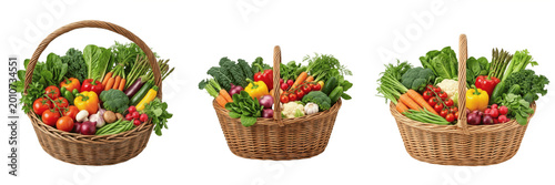 Fotografie Set and collection of fresh fruit and vegetable basket isolated on white backgro