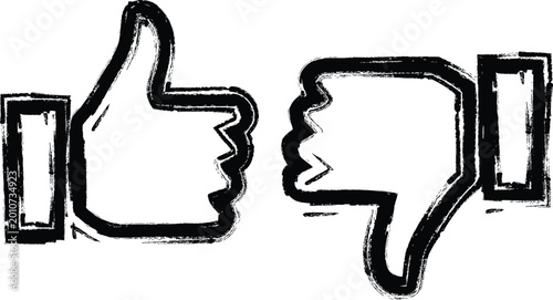 Fényképezés Handdrawn thumbs up and thumbs down icons in black and white for social media fe