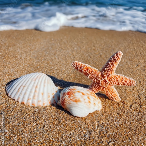 Seashells and Starfish on the Sandy Beach Near the Water During Daytime