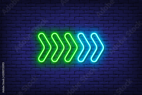 Bright colorful blue green neon arrow pointer
