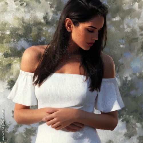Young Woman in a White Dress Standing Outside in Natural Light During Daytime