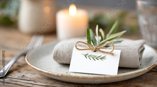 Elegant holiday table setting with name cards and decorative napkins for festive dining