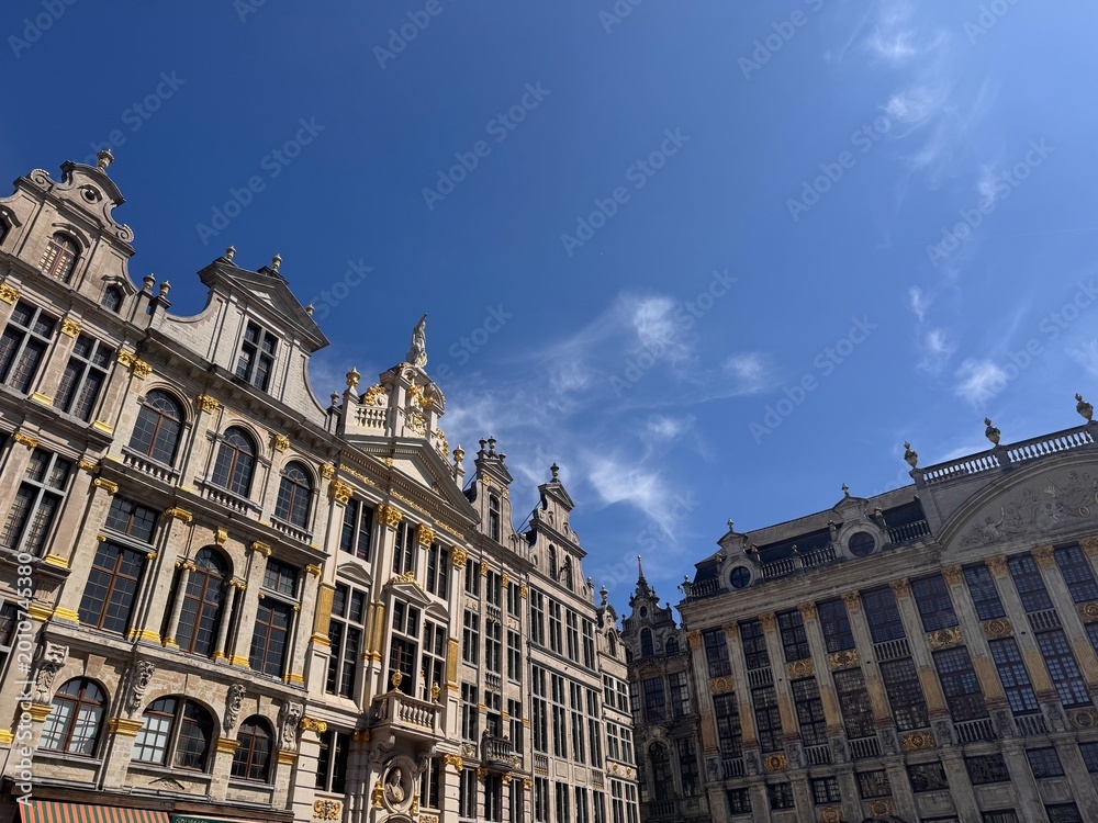 Fototapeta premium Prächtige Fassaden der Gildenhäuser am Grand Place in der Altstadt von Brüssel, Belgien