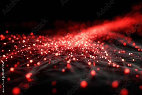Abstract Digital Network with Red Light Emissions