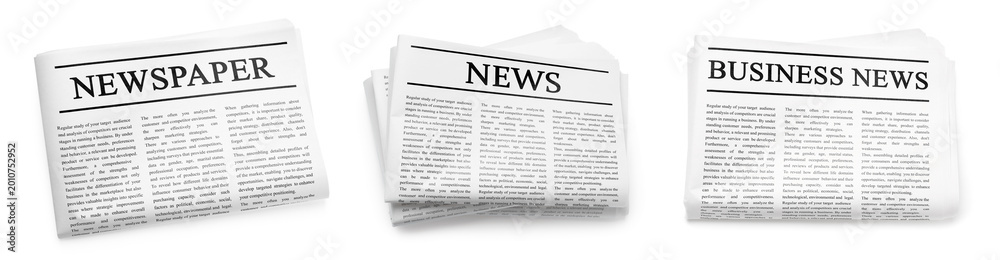 Obraz premium Newspapers isolated on white, set. Printed publication