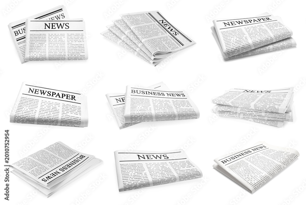 Obraz premium Newspapers isolated on white, set. Printed publication