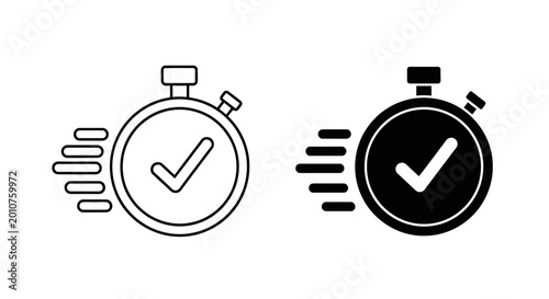 Obraz na plátně Stopwatch icons, speed and time check symbols, vector timer illustrations, black