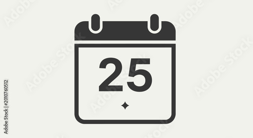 Calendar icon with number 25, symbol of date and planning, isolated on light background