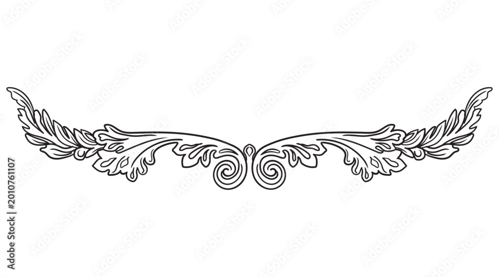 Fototapeta premium Elegant horizontal floral hand drawing design element vector illustration