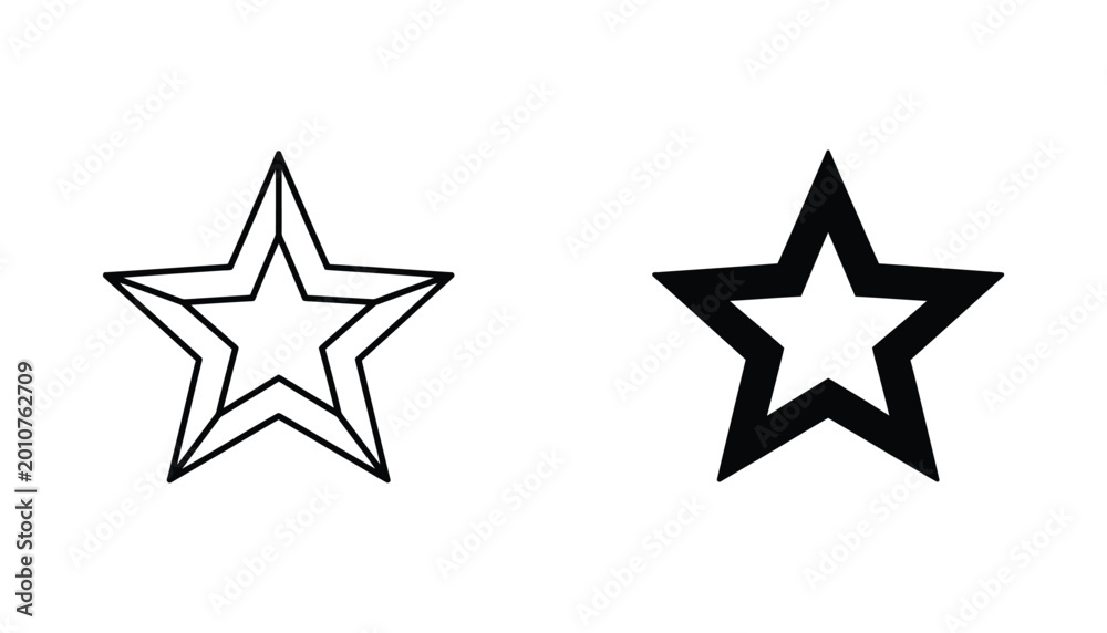 Fototapeta premium Five pointed star shape vector icon set with double outline and solid black bold style for graphic design